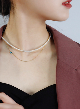 职场呼吸阀保色久极简蓝水晶项链
