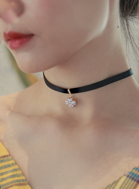 旋转四叶草choker满钻短项链