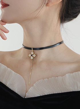 复古水晶流苏花朵choker