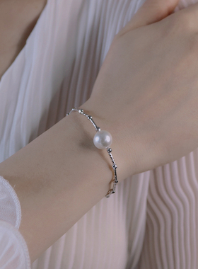 M家简约单颗珍珠手链高级感轻奢手圈极简ins冷淡风网红手饰礼物女