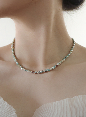 新款天然绿松石小方块串珠项链