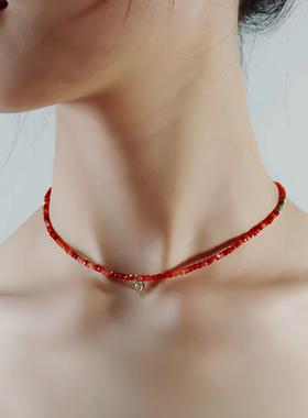 锆石南红choker女国风锁骨链精致