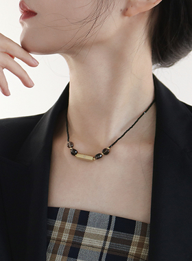 原创天然石黑水晶项链