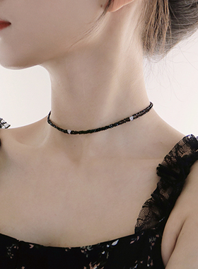 原创黑尖晶choker双层项链精致