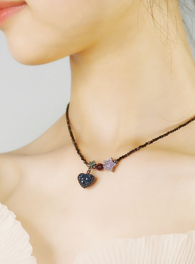 黑尖晶细choker彩色水晶神秘颈链