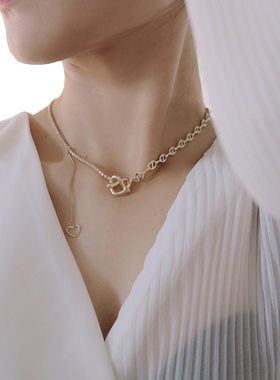 流金水晶拼接项链锁骨链女