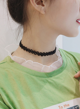 气质天然黑尖晶choker项链原创手工复古颈链水晶蕾丝短款网红chic