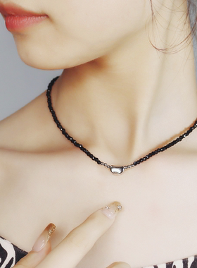 黑水晶细choker元宝低调颈链黑色