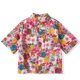 潮复古短袖花衬衫亲子装夏季粉色印花宽松设计感小众中大童装上衣