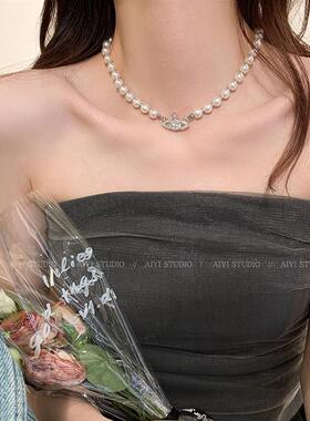 碎银子珍珠锁骨项链女2024新款气质简约珍珠项链小众设计感项链