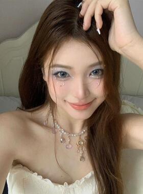 白月光流苏闪钻水晶项链女璎珞项圈串珠吊坠颈链轻奢气质小众项链