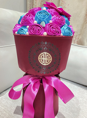 原创手工制作玫瑰花蒙古族新娘手捧花小香风永生花藏式花束礼物女