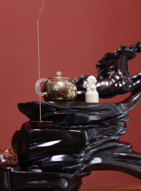 大红酸枝木雕根雕骏马多层花台底座香台交趾黄檀50*35cm