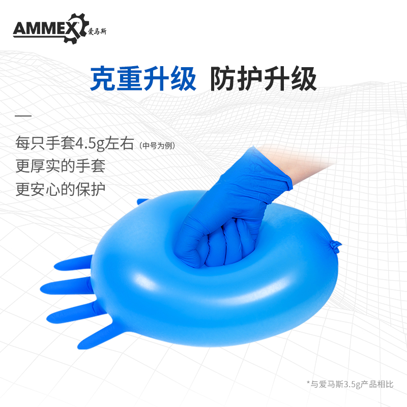 爱马斯AMMEX一次性手套丁腈丁晴加厚耐用居家清洁实验室餐饮防水 - 图1