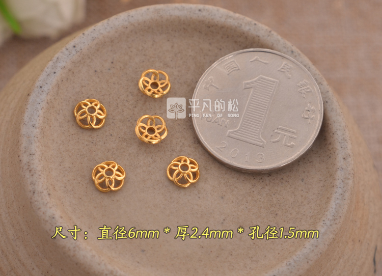 S925纯银镀金圆环花托 珠托diy手工饰品配件手链手串材料花帽9658 - 图0