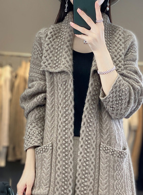 Pure Cashmere 2026 New Women's Mid-length Solid lor Lapel Tw