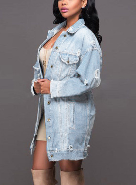 Large Size H Denim Women's Mid-length Denim Jacket  rendy