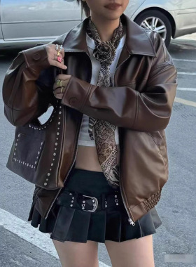 2026 Women's Motorcycle Leather Jacket Regular Large Size Ja