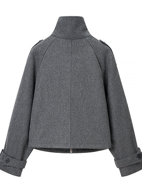 High Quality Temperament Gray Stand llar Women's Loose Casua