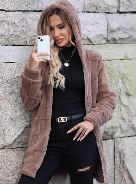 Flash 2026 Women's Loose Hooded Long Cardigan Plush Jacket