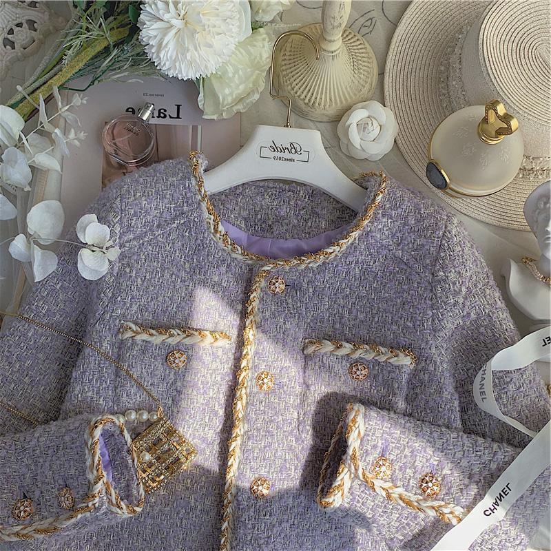 Small Fragrance Lavender Purple Tweed Short Jacket Women's 2-图1