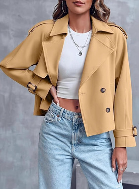 2026 Women's Double Breasted Short Fashion High Waist Pocket