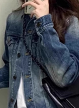 American Retro Old Denim Jacket Women's Loose Lazy Chic Smal
