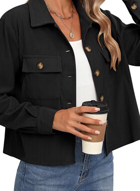 2026 Women's Fashion Casual Short Shirt rduroy Button Navel