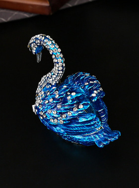 跨境 精致天鹅珠宝盒珐琅彩家居摆件工艺品金属收纳盒Trinket