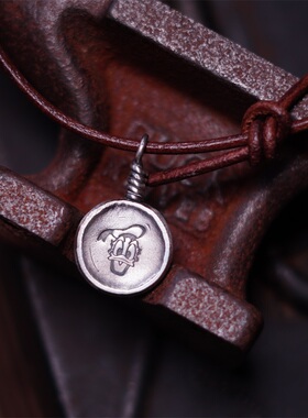 33oz 西亓好物棒棒糖纯银项链复古圆牌吊坠趣味玩乐