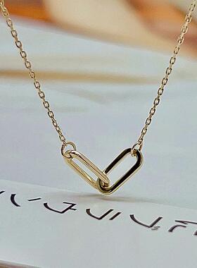 10K金回形针mini锁骨链精致通勤