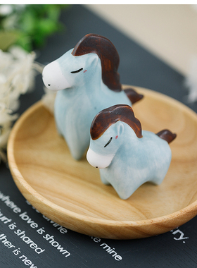 蓝色陶瓷十二生肖情侣桌面装饰