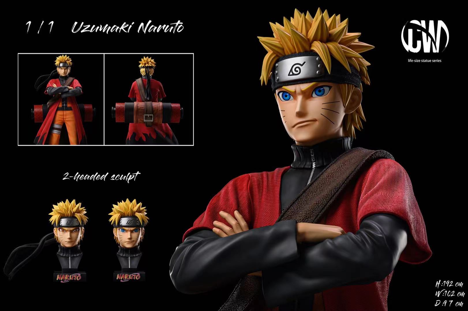 热火GK定制 现货 非CW 火影忍者 漩涡鸣人 仙人模式 1/1 雕像模型 - 图0