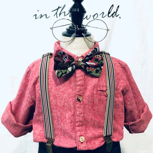 Детское красное платье, комплект, черная рубашка, подтяжки, штаны, костюм, осеннее, в западном стиле, наряд на выход