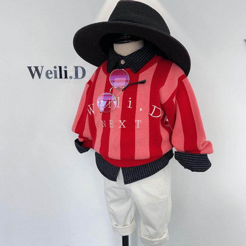 春秋男女童春节喜庆红色毛衣细毛线不起球圆领套头弹性条纹线衫,淘宝优惠券,粉丝福利购,淘宝优惠卷