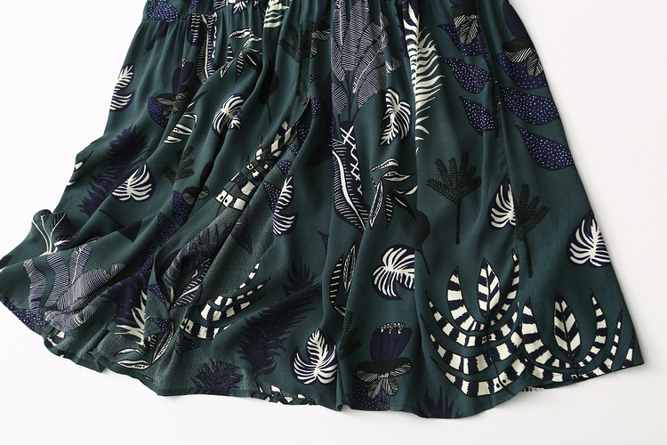 外贸纯元 法式复古印花长袖粘纤连衣裙前排扣衬衫中长裙出口女装 - 图1