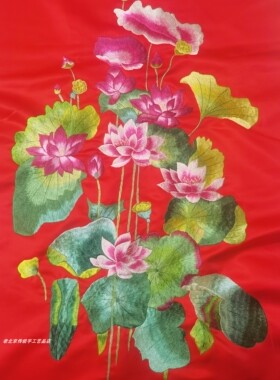 荷花衣服布料手工刺绣特色礼品