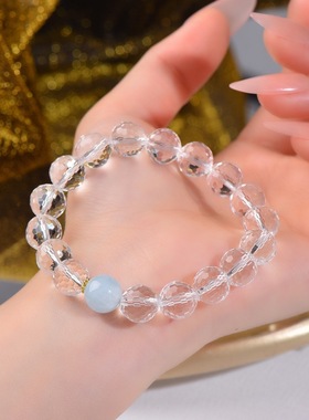 天然白水晶手链小众高级感手串冰透珠海蓝宝清新清透轻奢精致原创