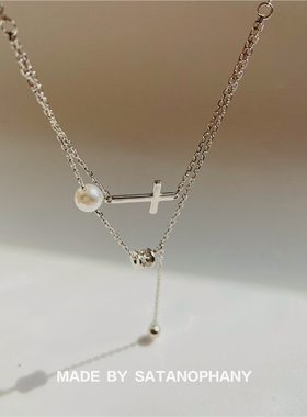 双层叠戴十字架小蛮腰女项链纯银