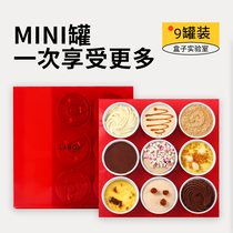 Box cake Entrance Gift Box Containing 9 Jars Cream Mousse Thousands of Sweet Snacks COURTESY JARS LAB