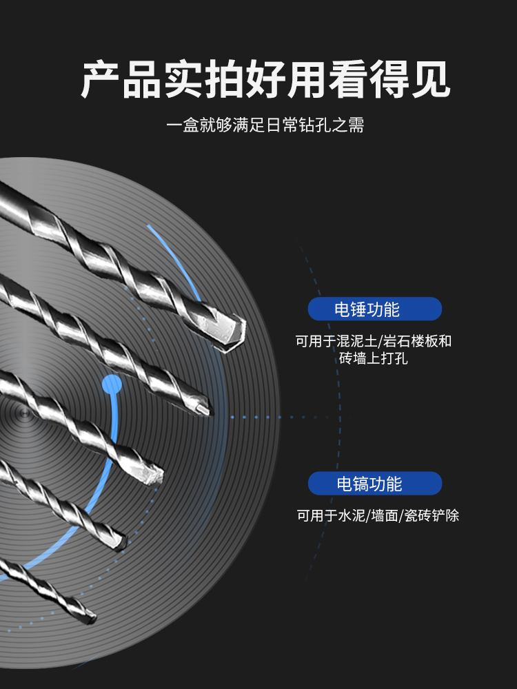 12 7 5 尖扁冲击钻头8钻头套10 装家用钩6 装修17装电锤钻头件套