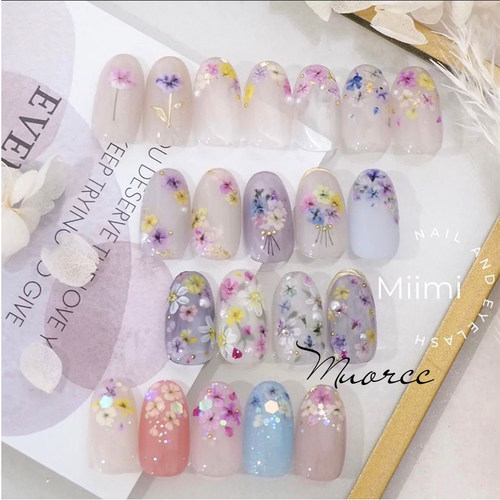 日系smint同款美甲押花蕾丝花渐变小清新浪漫干花指甲装饰品配件 - 图1