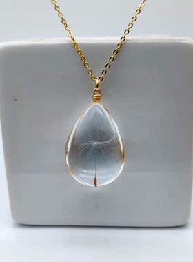 原创蒲公英水滴镀金项链简约文艺