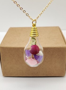 原创混合永生花镀金项链