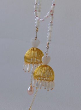 原创设计贝壳珍珠项链长链子复古流苏璎珞百搭气质耳环吊坠两用