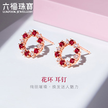 Liufu Jewelry Flower Ring Ruby Ruby Ear Nail 18k Gold Earrings Womens Diamond Earwear Pricing F48DSKE0006R