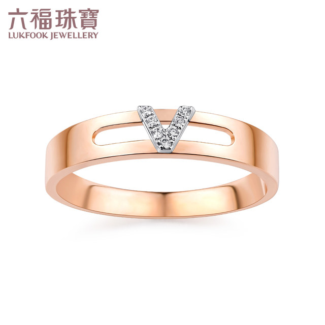 Luk Fook Jewelry Alphabet Series V Shaped 18k Rose Gold Diamond Ring Men S And Women S Color