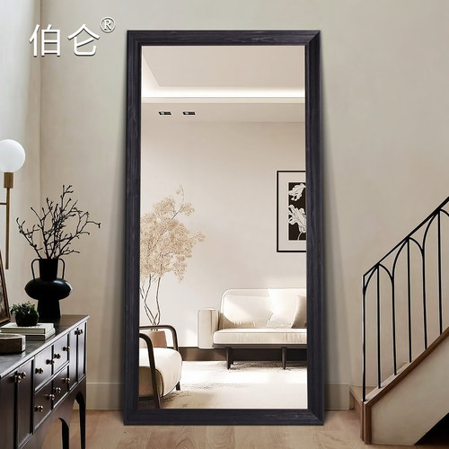 实木穿衣镜复古全身镜家用原木侘寂风落地镜壁挂服装店试衣大镜子 - 图1