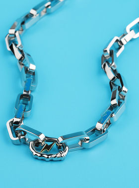 不掉色方形扣闪电古巴项链