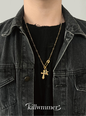 双十字架潮流简约金色百搭叠戴